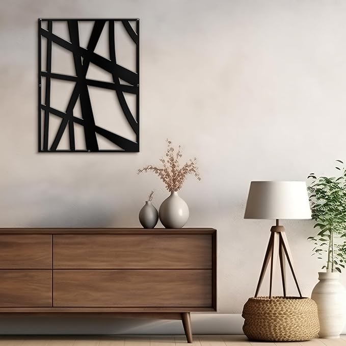 SIGNLEADER Metal Wall Art Decor Abstract Black Line Minimalist Modern Abstract Wall Sculpture Hangings Home Decoration for Living Room, Bedroom, Bathroom, Kitchen, Outdoor - 30" Black