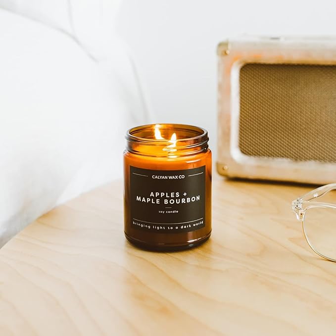 Calyan Wax Co. Rose & Peony Scented Candle - 57 Hour Burn - Luxury Non Toxic Soy Wax Candles - Long Lasting Amber Glass Jar Candle for Home - 7.2oz