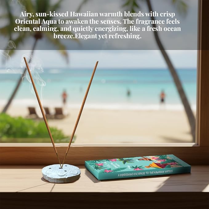 Folkulture Hawaii Incense Sticks with Holder (100 Sticks)| Premium Summer Scents Incents Stick for Aromatherapy, Relaxation | No Charcoal,Organic,Non Toxic, 45 Mins Slow Burning Insence-Sticks