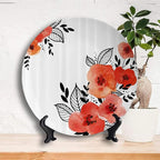Ceramic Display Plate, Floral Ceramic Hanging Decorative Plate, Vibrant Colored Poppies Art Print, 10 Inch, Household Custom Ceramic Plate, Vermilion Black