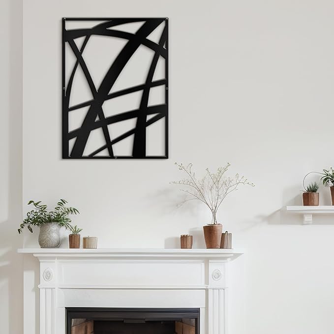 SIGNLEADER Metal Wall Art Decor Black Line Abstract Geometric Minimalist Modern Abstract Wall Sculpture Hangings Home Decoration for Living Room, Bedroom, Bathroom, Kitchen, Outdoor - 24" Black