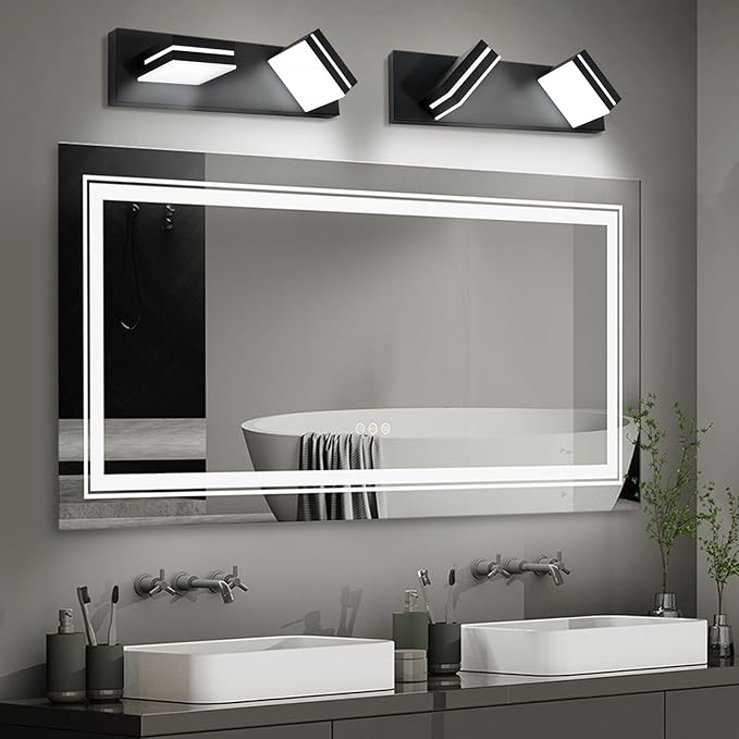 OKELI 2-Light Bathroom Vanity Light, Modern LED Vanity Light Over Mirror, Matte Black Acrylic Wall Light Fixture, 350° Rotatable Lamp Head, Cold White, Non-Dimmable, ETL Listed, 24 Inch