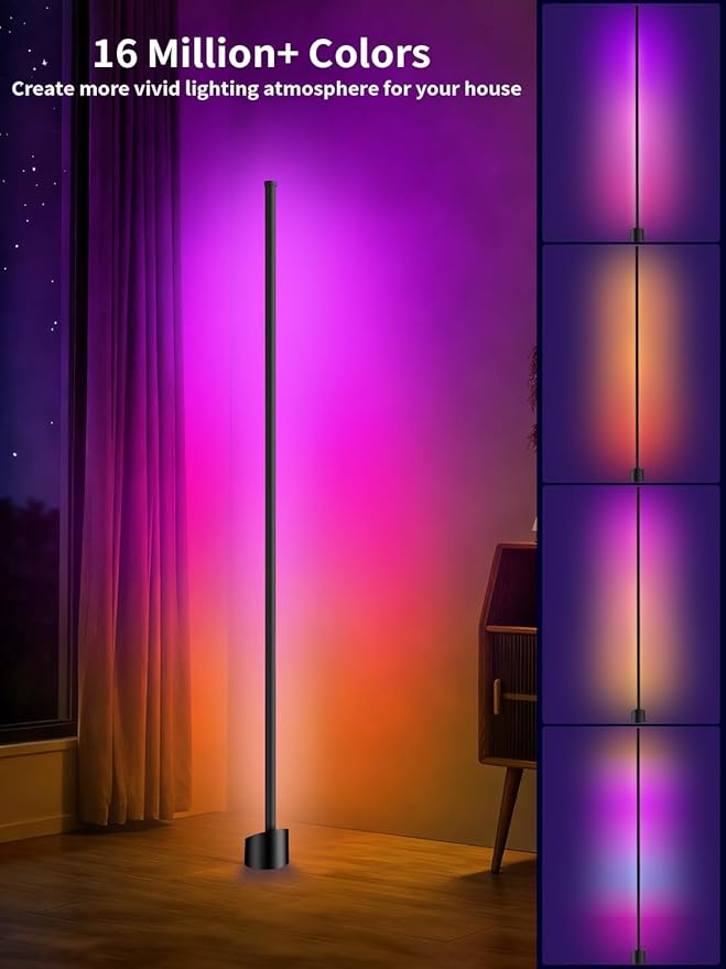 Corner Floor Lamp, RGB LED Lamp with Smart App and Remote Control Color Changing, Music Sync Ambience Lighting, Mood Lighting with 16 Million Colors for Bedroom Living Room Gaming Room