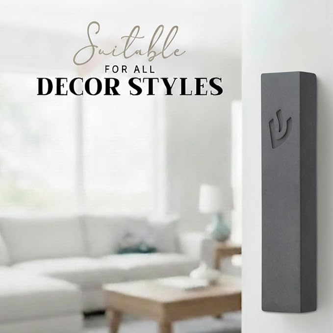 SURI Mezuzah for Door – 4 Inch Dark Gray Concrete Mezuzah Cover with Printed Scroll, Self-Stick Adhesive, Fits a 3 Inch Mezuza Scroll, Gift Box Included