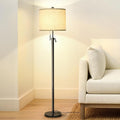 Adjustable Height Floor Lamp for Living Room, Black Standing Lamp for Bedroom Office, Modern Tall Lamp with Linen Shade, 3-Way Dimmable 8W 3000K LED Blub Included (Black)