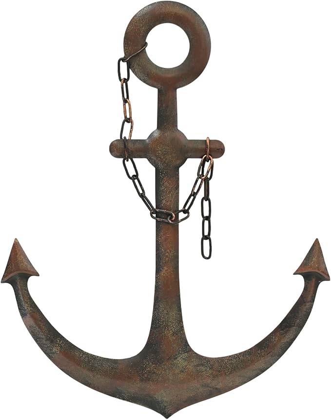 DECORKEY Anchor Wall Decor,Antique Metal Wall Art With Chain for Bedroom Living Room Dorm Home Wall Decor, Antique Metal Anchor Farmhouse Decor