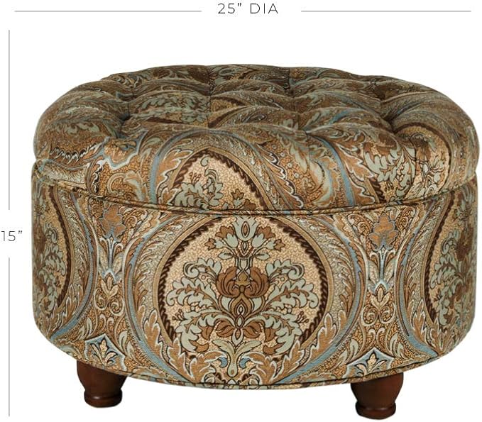 Homepop Home Decor |N8264-F1044 | Large Button Tufted Woven Round Storage Ottoman | Ottoman with Storage for Living Room & Bedroom, Traditional Paisley