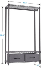 IZEUK Heavy Duty Garment Rack Wire Clothes Rack for Hanging Clothes, Metal Freestanding Closet Wardrobe Rack with 1 Rod and 2 Drawers Dark Grey 15.7" D x 35.5" W x 72.4" H
