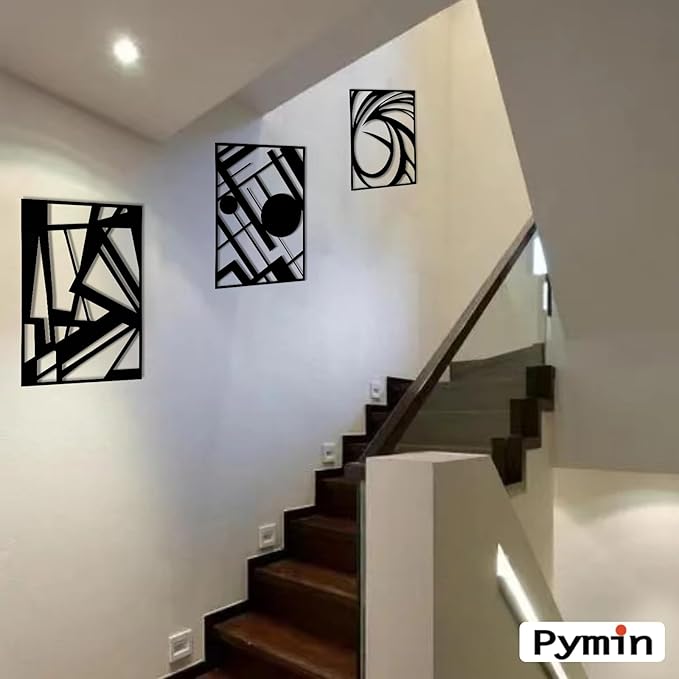 Pymin 4 Pack Modern Metal Abstract Wall Art, Minimalist Matte Black Single Line Art Décor, 3D Sculptures Textured Hanging Wall Home Decor and Shadow Effect Wall Decor for Living Room, 22.5"x15.7"