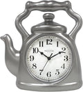 Presentime & Co. 11" Teapot Clock, Silent Non Ticking, Modern Farmhouse Style, Wall & Mantel 2 in 1 Clock, Desk & Shelf, Steel Silver Finish (Wall Deocration/Home Decoration/Tabletop Décor)