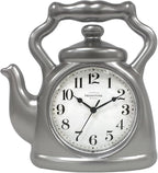 Presentime & Co. 11" Teapot Clock, Silent Non Ticking, Modern Farmhouse Style, Wall & Mantel 2 in 1 Clock, Desk & Shelf, Steel Silver Finish (Wall Deocration/Home Decoration/Tabletop Décor)