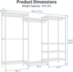 VIPEK V5 Plus Portable Closet Wardrobe Heavy Duty Clothes Rack, Large Free Standing Closet Rack for Hanging Clothes, 85.4" L x 15.7" W x 76.4" H, White