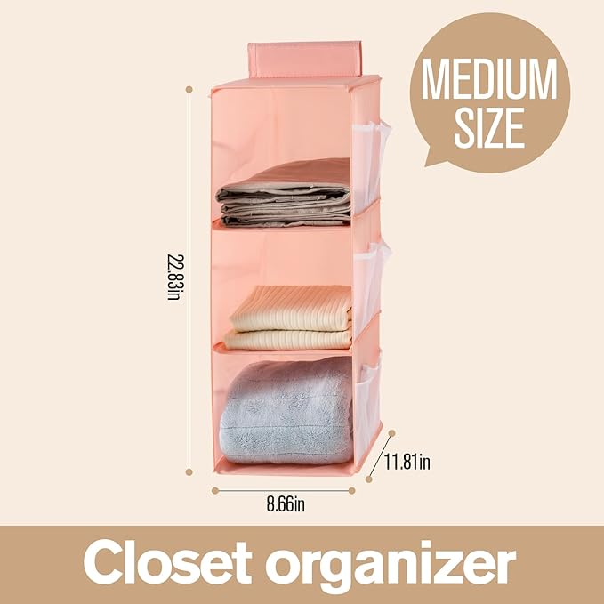 Hanging Closet Organizer, 4-Section Storage Shelves, Oxford Cloth with Mesh Pockets, (Gray, 3 Section)