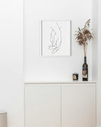 Holding Hands Wall Art Interlocking Fingers Connection Continuous Line Drawing 8x10 Inch Oak Wood White Framed Modern Minimalist Unity Print for Bedroom