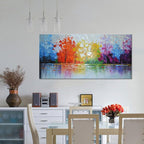 EVERFUN ART Hand Painted Palette Knife Oil Painting Modern Abstract Wall Art Hanging Lake Scenery Landscape Canvas Picture Framed Ready to Hang 40" W x 20" H