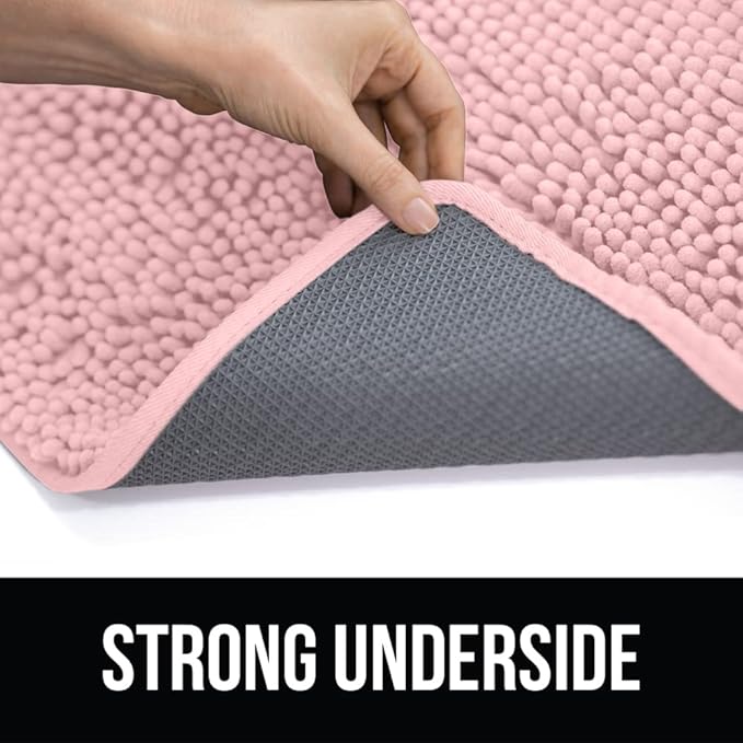 KANGAROO Bathroom Rugs, Chenille Soft Absorbent Bath Rug, Shaggy Shower Mat, Quick Dry Machine Wash Bathmat, Plush Carpet Mats for Tub, Bathtub and Room Home Decor Accessories, 24x17, Light Pink