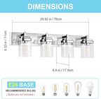 Vanity Light Fixture,4-Light Vanity Light for Bathroom,Chrome Bathroom Vanity Lighting Over Mirror with Square Clear Glass Shade for Restroom