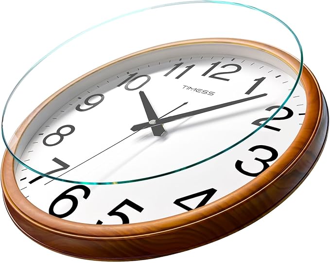 Wall Clock, Classic Wood Style Finish, 18 Inch Non-Ticking Silent Battery Operated Analog Clock, Ideal Retro Decor for Home, Bedroom, Living Room, Kitchen, Bathroom, Office(Wood Yellow)