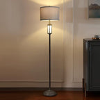 65'' Rustic Floor Lamp for Living Room with 2 Light Sources, Frosted Nightlight Vintage Farmhouse Tall Standing Lamp for Bedroom Reading Room Office Corner, Bulb Included