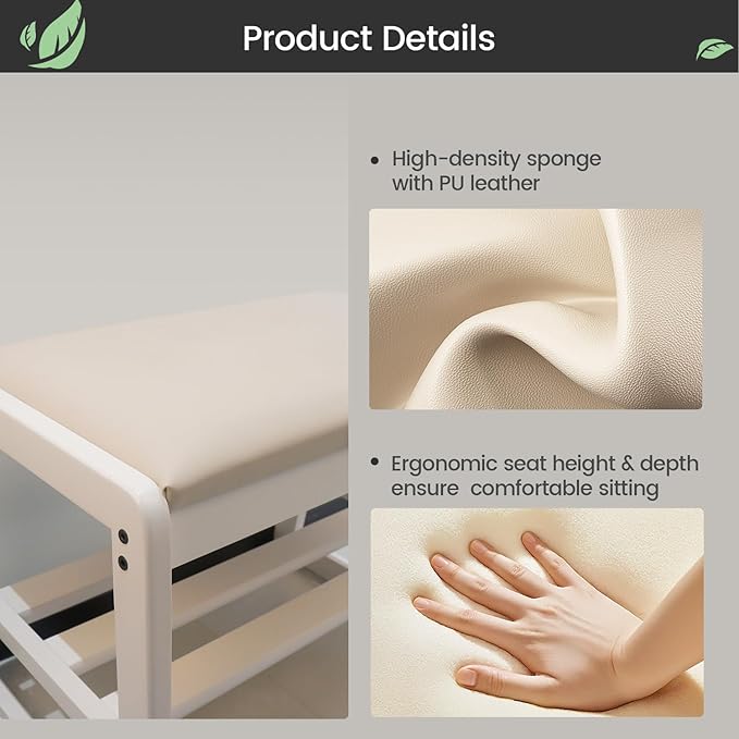 Solid Wood Shoe Rack, 2 Tier Shoe Storage Bench with Cushion Seat, 6 Pair Shoe Organizer for Entryway, Small, White, 24 Inch