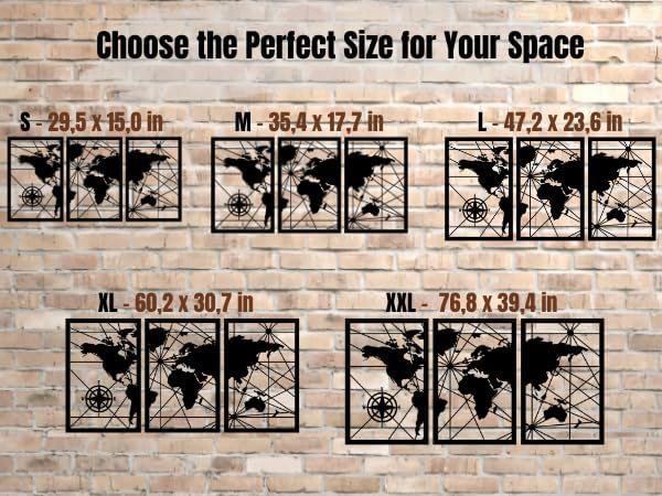 VAILLA World Map Wood Wall Art Decor Large Hanging Sculpture Modern Home Decoration Large Set of 3 Panels Map Wallart Botanical Wall Hangings Wooden Wall Arr 3D Textured Sculptures for Living Room Bedroom Office Dinnig Room