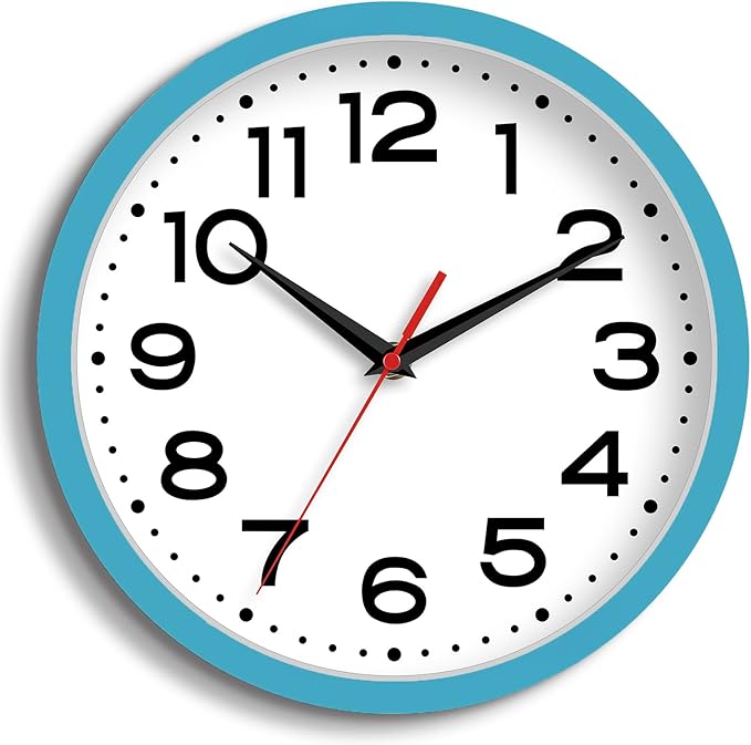 Wall Clock Silent Non-Ticking Modern Clock Battery Operated 8 Inch Small Classic Analog Decorative for Kitchen, Living Room, Office, Bedroom, Bathroom (Blue)