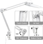 20" LED Desk Lamp with Clamp, 24W CCT Adjustable Dimmable Nail Light for Desk, 120 LEDs Metal Swivel Arm Daylight for for Nail Tech Task Home Office Reading Architect Craft, White