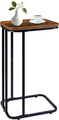 C Shaped End Table, 27 Inches High Small Side Table for Sofa and Bed, Couch Table Slides Under, Tall Tv Tray Table for Living Room, Bedroom, Metal Frame, Rustic Brown & Black