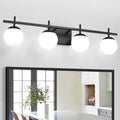 4-Light Modern Black Vanity Light for Bathroom, White Frosted Glass Bathroom Lighting Fixtures Over Mirror Vanity Lights Globe Wall Lamp Sconces for Hallway Stairway Living Room 31.5 Inch