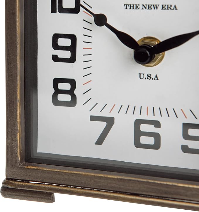 NIKKY HOME Vintage Silent Non-Ticking Table Clock, Shelf Desk Top Clock Battery Operated, Retro Home Decor for Living Room Mantel Desktop Countertop, Antique Brown