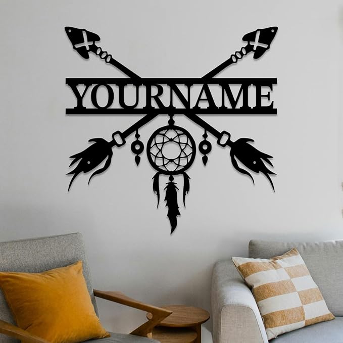 Personalized Dream Catcher Metal Wall Art - Custom Name Iron Sign for Home Decor, 8-30 Inch Black (Style I)