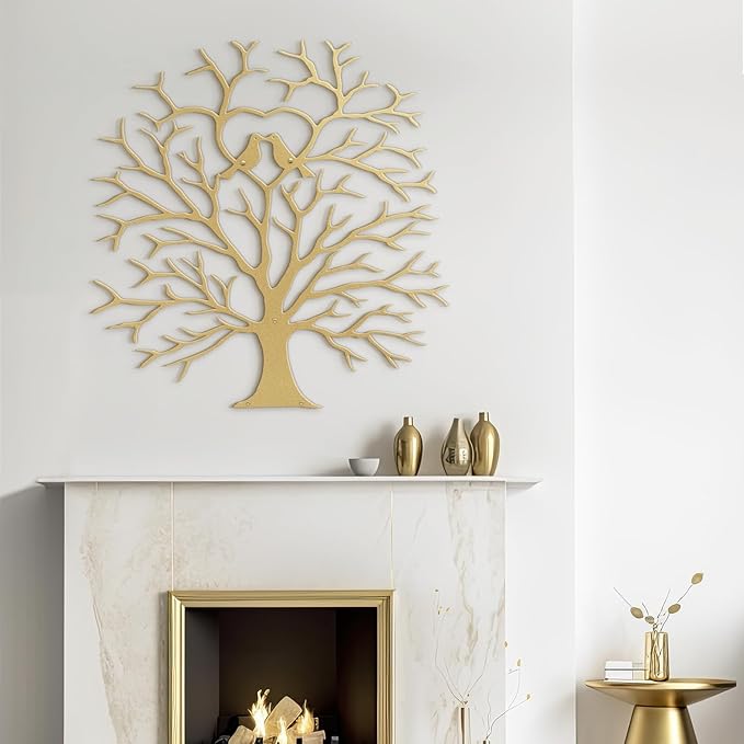 SIGNLEADER Metal Wall Art Decor Heart-Shaped Tree of Love Abstract Wall Sculpture Hangings Home Decoration for Living Room, Bedroom, Bathroom, Kitchen, Outdoor - 24" Gold