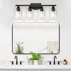4-Light Bathroom Light Fixtures, Vanity Light with Clear Glass Shades, Matte Black Bathroom Light Fixtures Over Mirror, Modern Bathroom Wall Lamp for Mirror Living Room Cabinet Bedroom
