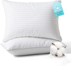 Bed Pillows King Size Set of 2-100% Cotton Cover, Down Alternative Gel Polyfill Filled, Flat Soft Medium Adjustable Hotel-Style Pillow Inserts, 20x36 Inch