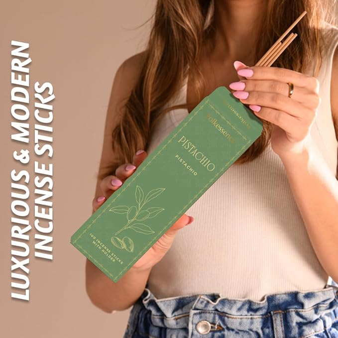 Folkulture Pistachio Incense Sticks with Holder (100 Sticks)| Pistachio Sweet Incense Stick for Meditation, Aromatherapy| No Charcoal,Organic,Non Toxic, 45 Mins, Long Burning Insence-Sticks