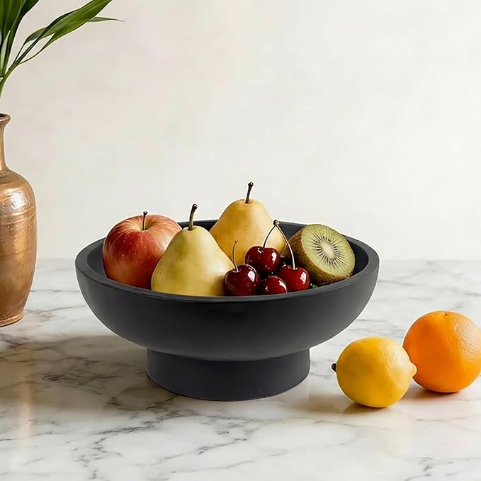 Modern Decorative Fruit Bowl for Keys Entryway Table, Holder Kitchen Countertop Minimalist Home Decor Accents Aesthetic With Pedestal,Black