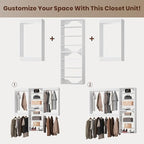 ROOMTEC Modular Closet System, 96" Wall-Mounted Closet Organizer with Hanging Rods and Shelves, Wooden Tower for Walk-In Closets, Wardrobe Storage Kit, White