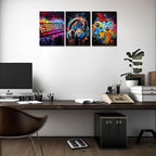 Novatique Cool Gaming Wall Art Graffiti Wall Art for Bedroom Colorful Video Game Wall Decor Gamepad Headphones Canvas Print for Teenager Room,12" x 16" x 3Pcs