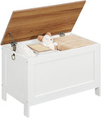 HOOBRO Toy Box, Retro Wooden Look Storage Chest with Safety Hinge, Entryway Storage Bench Supports 220 lb, 29.9 x 15.7 x 18.9 Inches Toy Chest Organizer, Easy Assembly (White and Walnut) WH75CW01G1