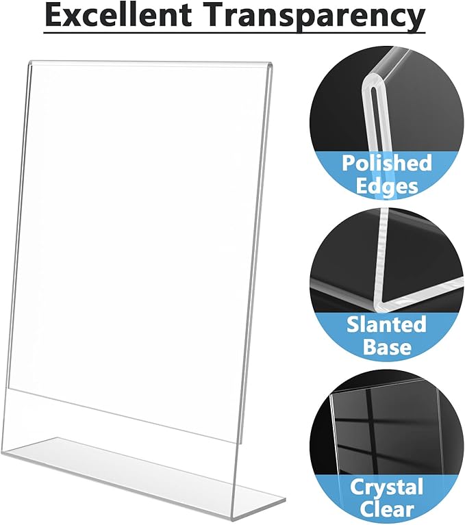 MaxGear Acrylic Sign Holder 8.5 X 11, Plastic Paper Holder With Vertical Slanted Back, Picture Photo Frames Display Stand Flyer and Document Organizer for Office Desktop Use, 30 Pack