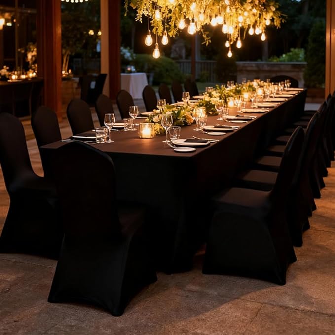 50 Pcs Black Washable Removable Universal for Wedding Party Dining Banquet Polyester Spandex Stretch Slipcovers Chair Covers