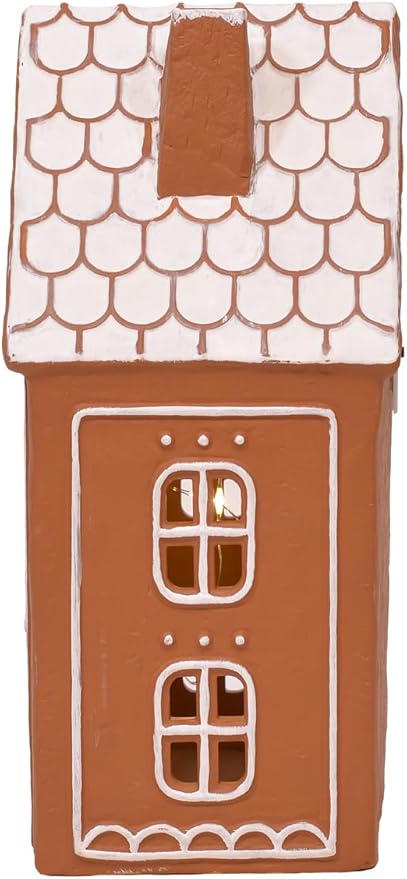 Mark Feldstein & Associates Ceramic Iced Gingerbread Houses Holiday Pre Lit LED Village Figurines, Set of 2, 9 Inch