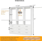 Dilando Closet System with Drawers, 6FT Wood Closet Organizer System 24" Walk-in Closet Corner Small Closets Storage Clothes Rack with Hanging Rods White (6FT)