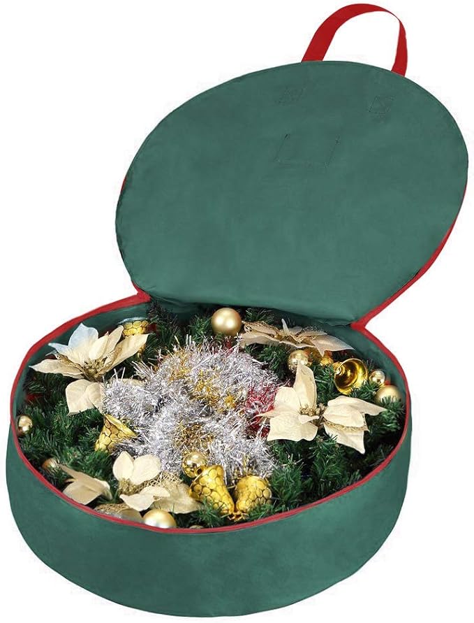 Primode Heavy Duty Wreath Storage Bag 30"- Garland Wreaths Container with Handles - Durable 600D Oxford Polyester Material Xmas Holiday Wreaths Storage Holder 30” (Green)