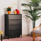 tinge Lira Premium Fabric Dresser - Solid Wooden Frame, 4 Spacious Sag-Proof Drawers with Sleek Metal Handles - Sleek & Durable Storage Solution for Your Home (Black)