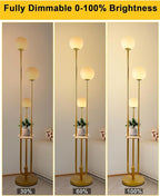63IN Dimmable Floor Lamp with Shelf, Unique Globe Gold Tall Standing Lamps Candle Holder Style, 3000K Warmwhite Mid Century Modern Floor Lamp for Living Room Home Office(Bulbs Included)