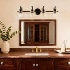 ANDY STAR 4 Light Bathroom Vanity Lights, Matte Black Bathroom Light with Clear Globe Glass Lampshade, 30.5 Inch Industrial Wall Lamp, E26 Base, Bulbs Not Included