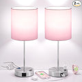 Pink Touch Lamps for Nightstand Set of 2 - Bedside Table Lamp for Bedroom with Dual USB Ports & AC Outlet, 3-Way Dimmable Lamps for Living Room Boys Room, Night Light with 5000K Daylight Bulbs