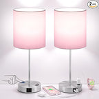 Pink Touch Lamps for Nightstand Set of 2 - Bedside Table Lamp for Bedroom with Dual USB Ports & AC Outlet, 3-Way Dimmable Lamps for Living Room Boys Room, Night Light with 5000K Daylight Bulbs