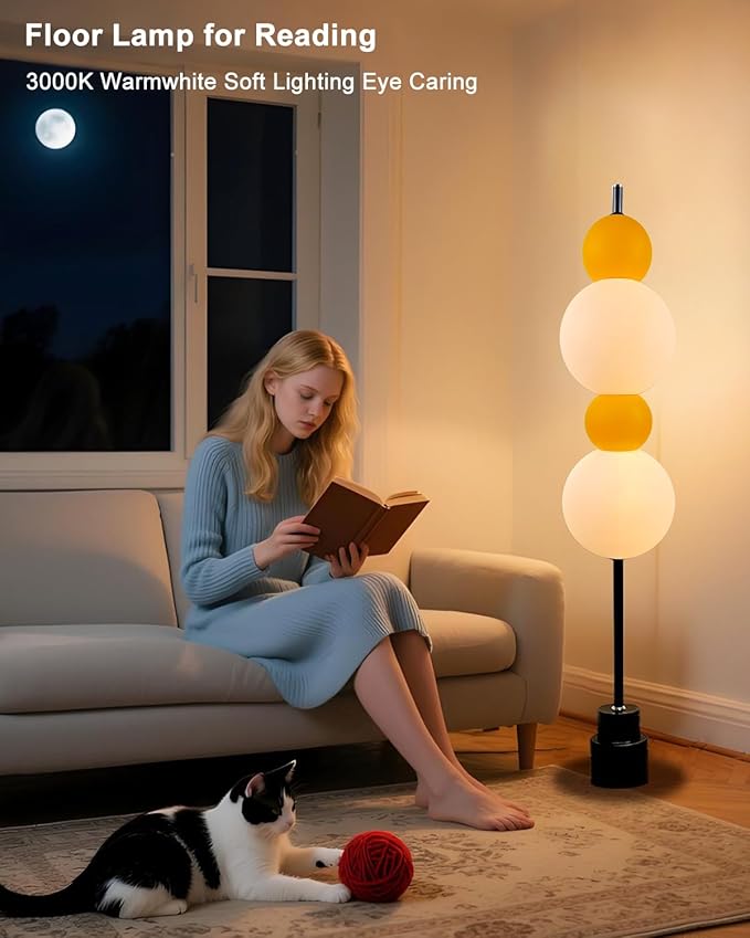 Lightdot RGB& 3000K Floor Lamp with Touch Control, Dimmable Colors Temperature, Globe Modern Floor Lamp with Smart Bulb Included, Yellow Standing Lamps for Living Room/Sofa Beside/Corner Decor